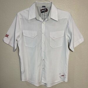 Billabong White Pinstripe Casual Short Sleeve Button Up Shirt Mens Size Medium